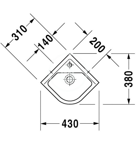 Duravit Umývadielko rohové 430x380 mm, s 1 otvorom na batériu, biela 0752440000