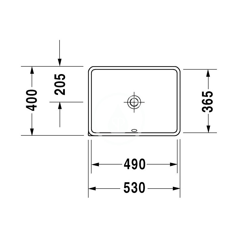 Duravit Umývadlo zápustné, 490x365 mm, bez otvoru na batériu, biela 0305490000