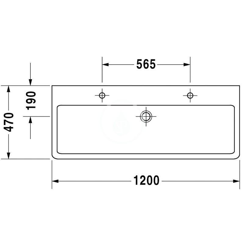 Duravit Dvojumývadlo, 1200x470 mm, s 2 otvormi na batérie, alpská biela 0454120024
