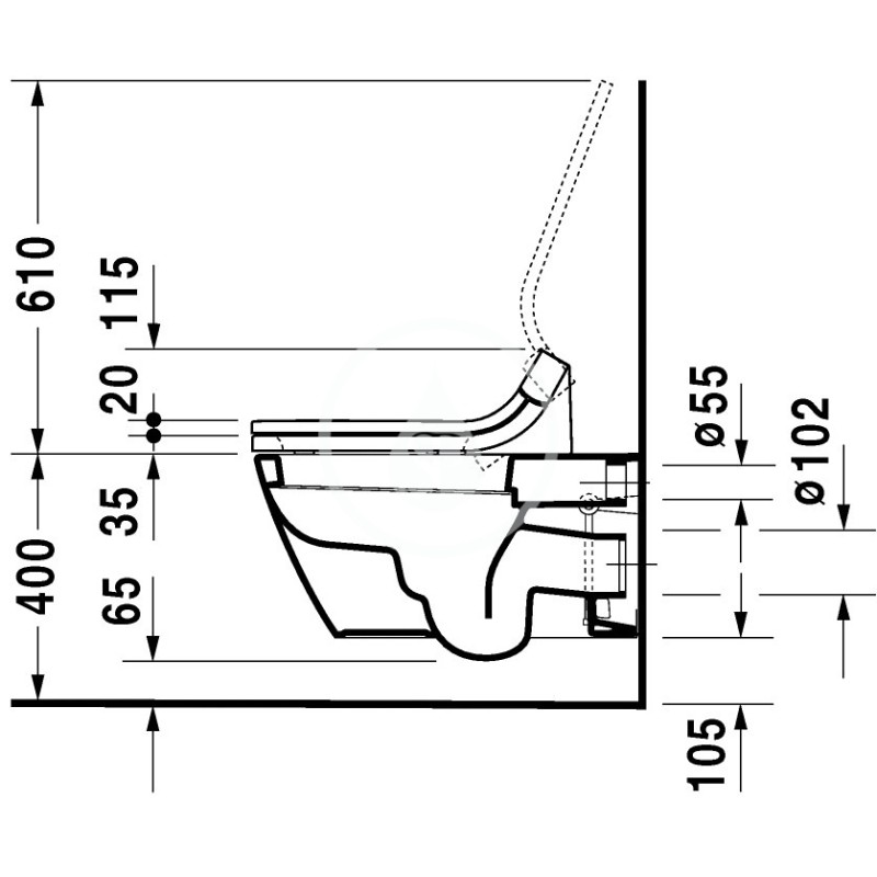 Duravit Závesný klozet, 375 mm x 620 mm, biely – klozet, s WonderGliss 25335900001