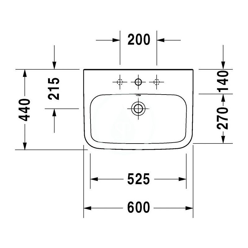Duravit Umývadlo, 600x440 mm, s prepadom, s otvorom na batériu, biela 2319600000