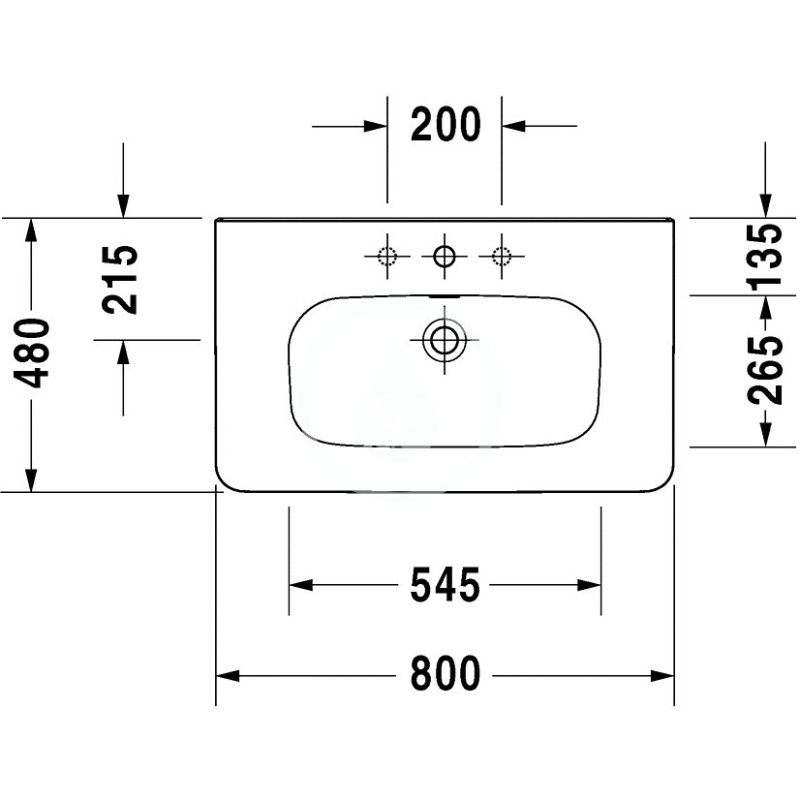Duravit Umývadlo, 800x480 mm, s prepadom, s otvorom na batériu, biela 2320800000