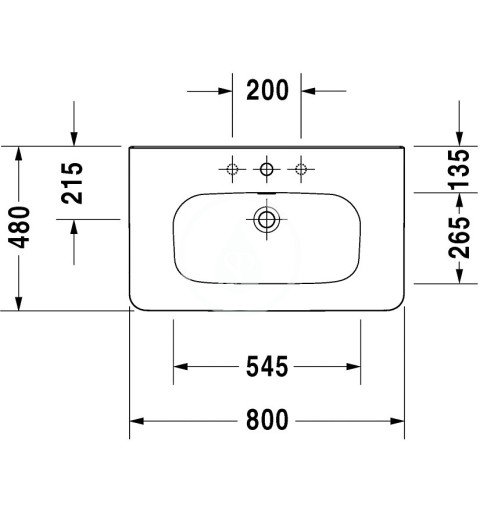 Duravit Umývadlo, 800x480 mm, s prepadom, s otvorom na batériu, biela 2320800000