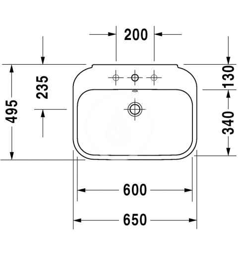 Duravit Umývadlo, 650x495mm, s prepadom, s otvorom na batériu, s WonderGliss, biela 23166500001