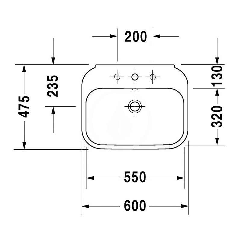 Duravit Umývadlo, 600x475 mm, s prepadom, s otvorom na batériu, biela 2316600000