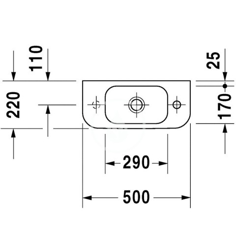 Duravit Umývadielko, 500x220 mm, bez prepadu, s otvorom na batériu vľavo, biela 0711500009