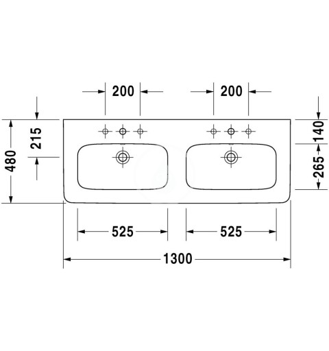 Duravit Dvojumývadlo nábytkové 1300x480 mm, s 1 otvorom na batériu, biela 2338130000
