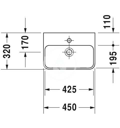 Duravit Umývadielko, 450x320 mm, s prepadom, s otvorom na batériu, biela 0719450000