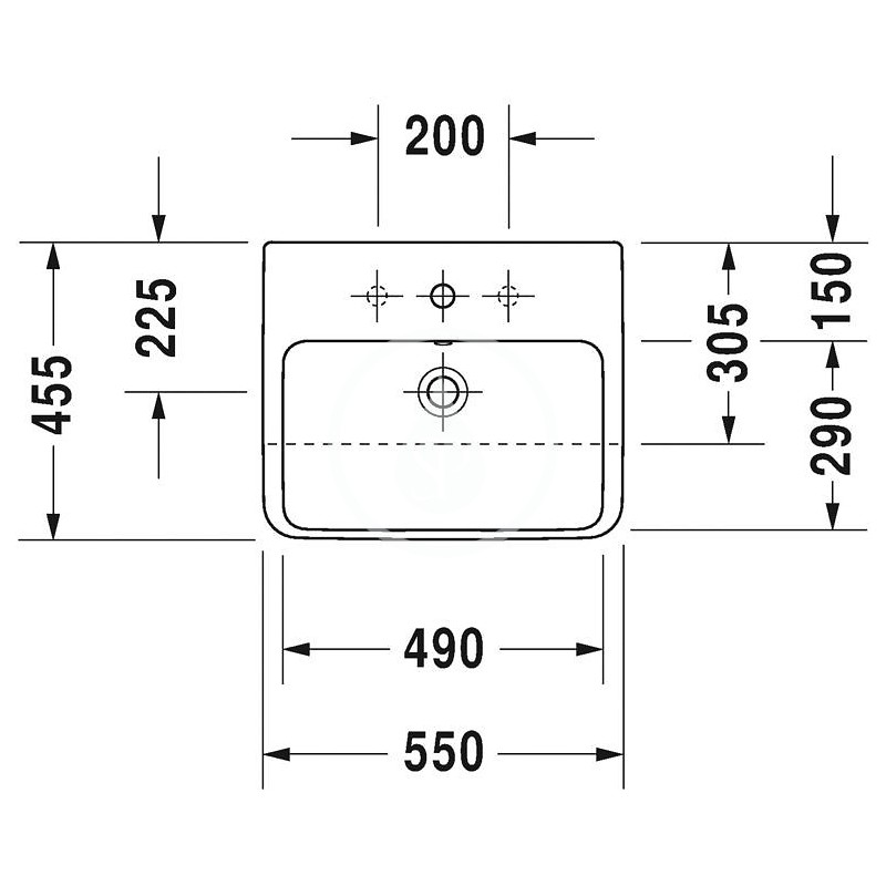 Duravit Umývadlo polozápustné 550x455 mm, s 1 otvorom na batériu, alpská biela 0378550000