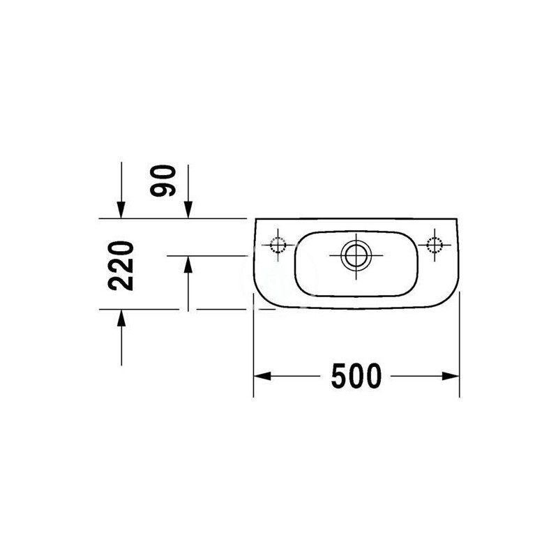 Duravit Umývadielko, 500x220 mm, s prepadom, s otvorom na batériu vpravo, biela 07065000082