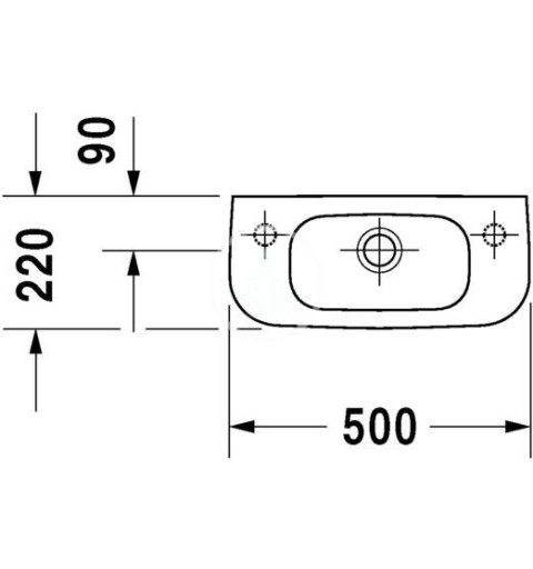 Duravit Umývadielko, 500x220 mm, s prepadom, s otvorom na batériu vpravo, biela 07065000082