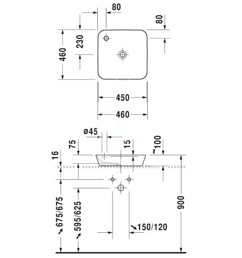 Duravit Umývadlová misa 460x460 mm, 1 otvor na batériu, DuraCeram, matná biela 2340463200
