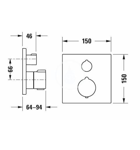 Duravit Sprchová termostatická batéria pod omietku, pre 2 spotrebiče, matná čierna C14200013046