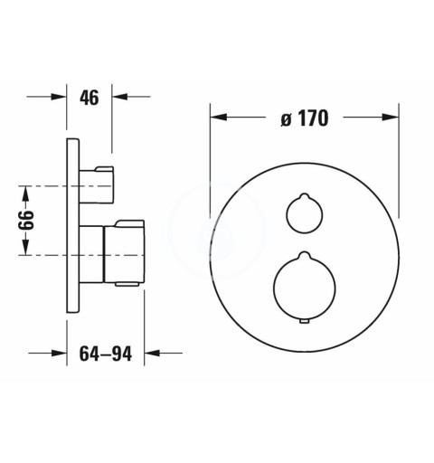 Duravit Sprchová termostatická batéria pod omietku, pre 2 spotrebiče, matná čierna C14200014046