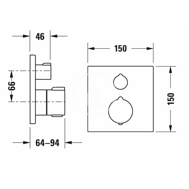 Duravit Vaňová termostatická batéria pod omietku, pre 2 spotrebiče, matná čierna C15200013046