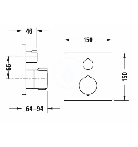 Duravit Vaňová termostatická batéria pod omietku, pre 2 spotrebiče, matná čierna C15200013046