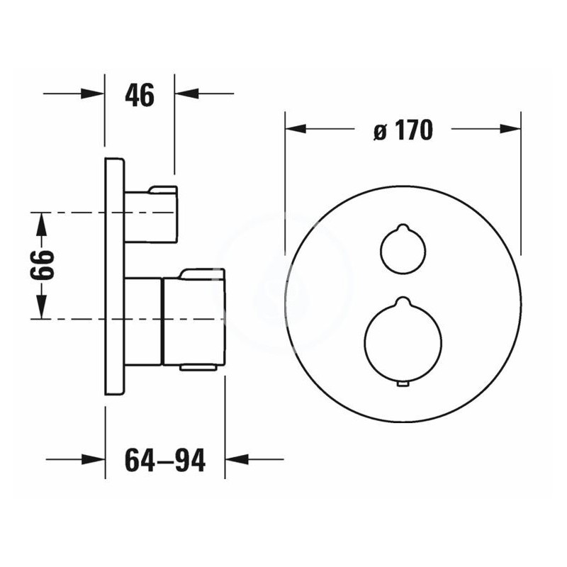 Duravit Vaňová termostatická batéria pod omietku, pre 2 spotrebiče, matná čierna C15200014046