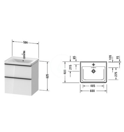 Duravit Skrinka s umývadlom, 625x584x452 mm, 2 zásuvky, graphite matt DE0147049490000