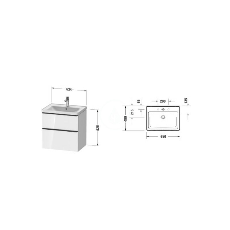 Duravit Skrinka s umývadlom, 634x625x452 mm, 2 zásuvky, matná biela DE012001818
