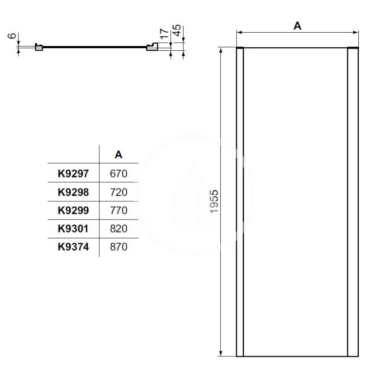 Ideal Standard Pevná bočná stena 850 mm, čierna/číre sklo K9301V3