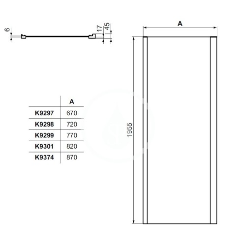 Ideal Standard Pevná bočná stena 850 mm, čierna/číre sklo K9301V3