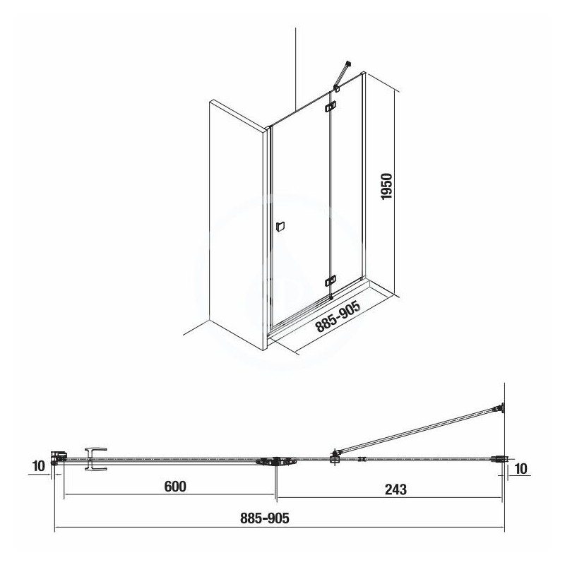 Jika Sprchové dvere výklopné 900 mm, ľavé, Jika perla Glass, strieborná/číre sklo H2544220026681