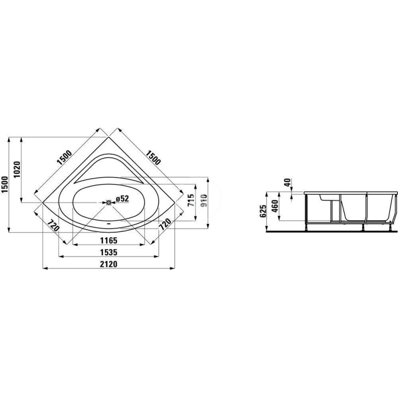 Laufen Vaňa s konštrukciou a čelným panelom, 1500 mm x 1500 mm, biela H2445070000001