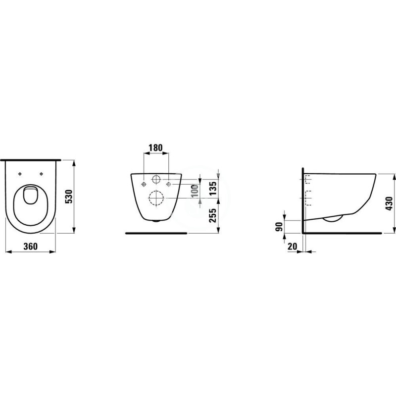 Laufen Závesné WC, 530x360 mm, s LCC, biela H8209564000001