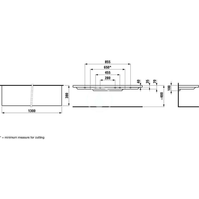 Laufen Keramická polička, 1300 mm - řezáno na levé straně, bílá H8704350007111