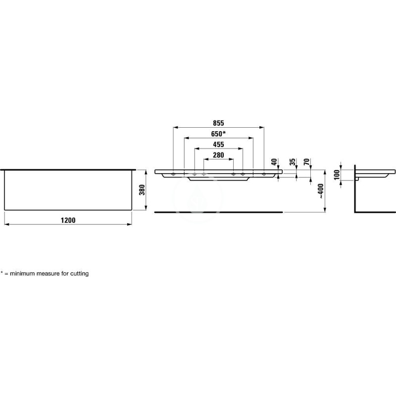 Laufen Keramická polička, 1200 mm - řezáno na levé straně, bílá H8704340007111
