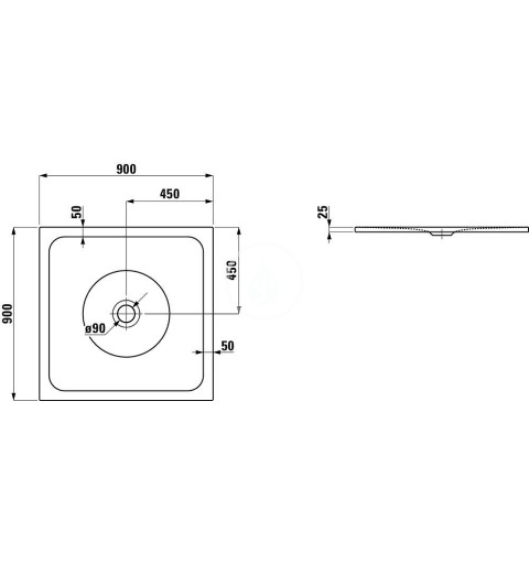 Laufen Sprchová vanička, 900 mm x 900 mm, oceľ/smalt 3,5 mm – s protihlukovými podložkami, biela/antislip H2150716000401