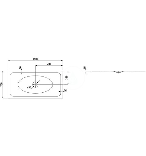Laufen Sprchová vanička, 1400 mm x 700 mm, oceľ/smalt 3,5 mm – s protihlukovými podložkami, biela H2150750000401