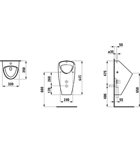 Laufen Odsávací urinál, 320 mm x 350 mm, biela – štandardné vyhotovenie H8420620000001