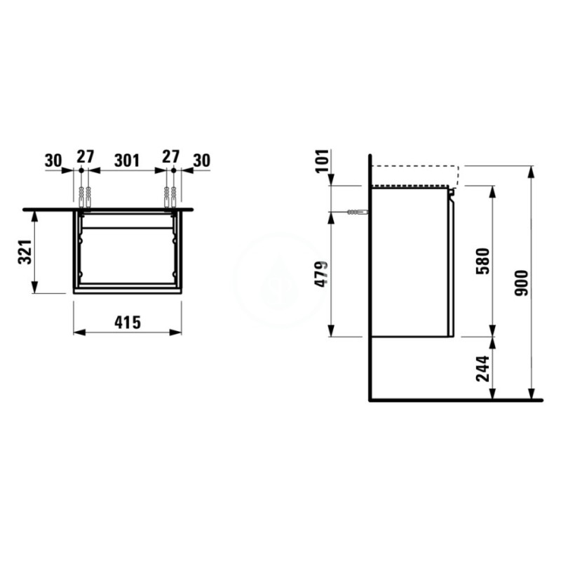 Laufen Umývadlová skrinka s dvierkami, 415x320x580 mm, pánty vpravo, lesklá biela H4833020964751