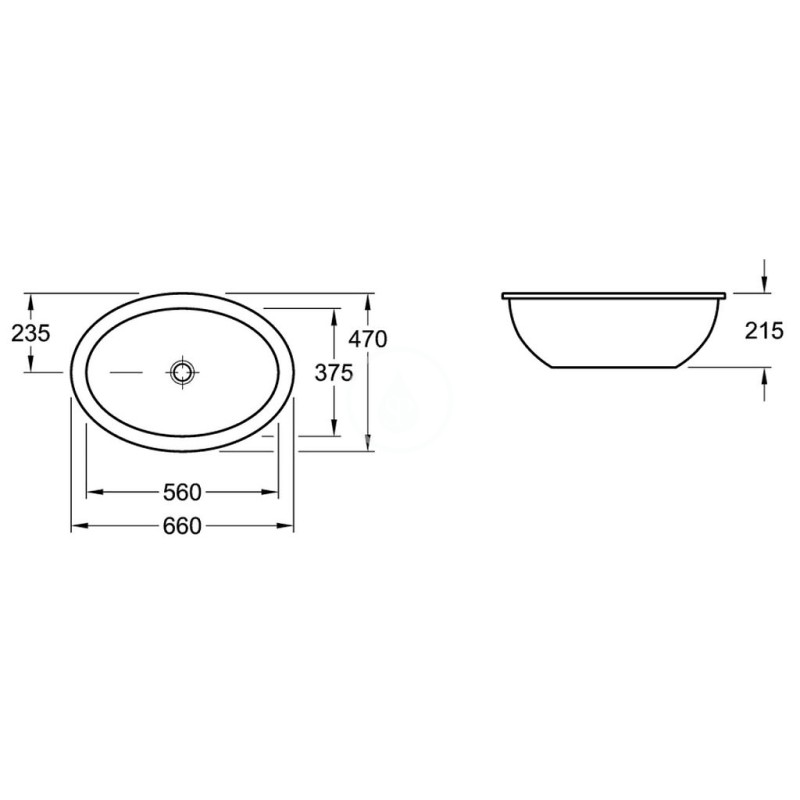 Villeroy & Boch Bezotvorové umývadlo na zabudovanie zospodu, 560 mm x 375 mm, biele – umývadlo, s prepadom 61613001
