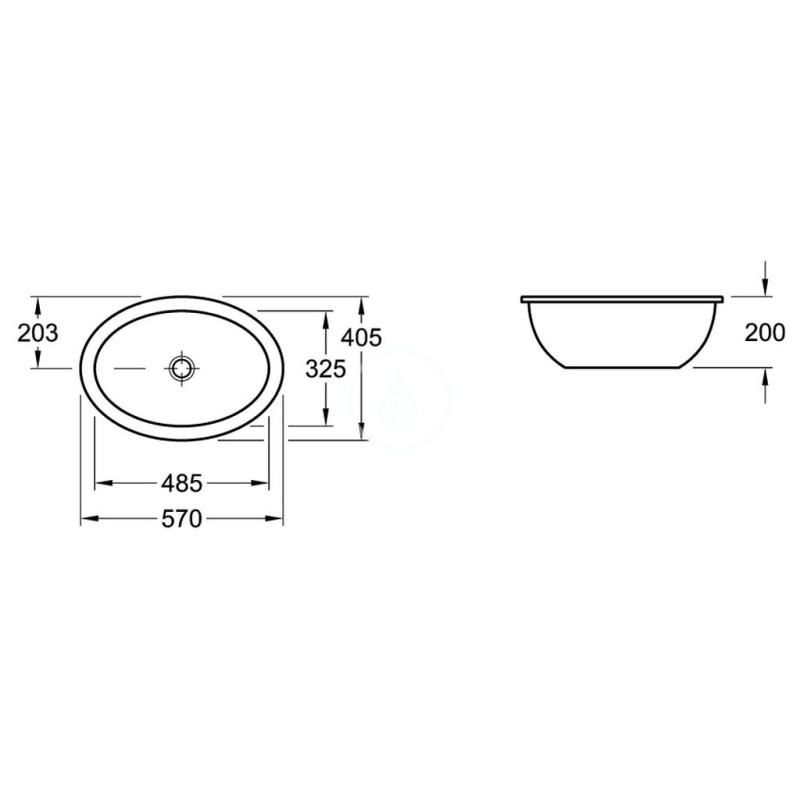 Villeroy & Boch Bezotvorové umývadlo na zabudovanie zospodu, 485 mm x 325 mm, biele – umývadlo, s prepadom 61612001