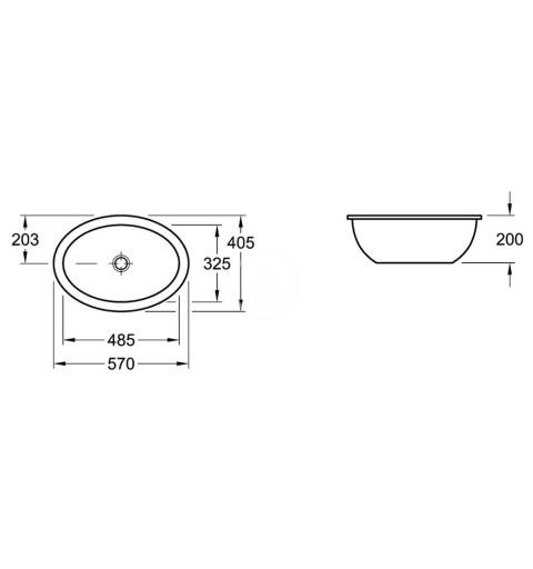 Villeroy & Boch Bezotvorové umývadlo na zabudovanie zospodu, 485 mm x 325 mm, biele – umývadlo, s prepadom 61612001
