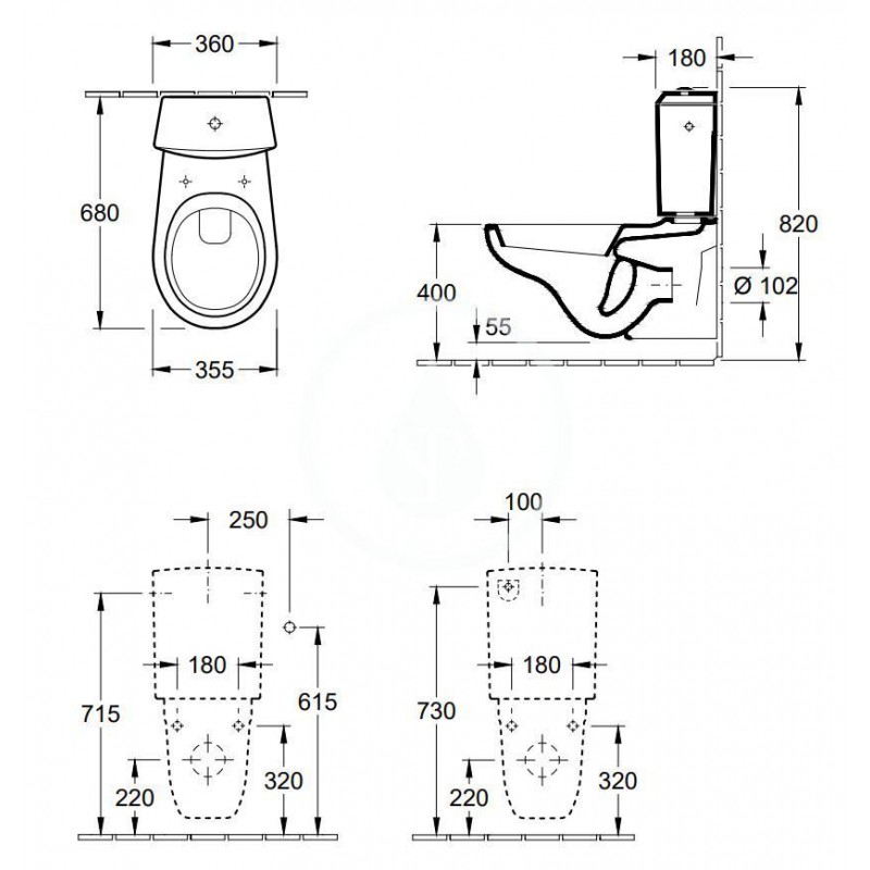Villeroy & Boch WC nádržka kombi, zadný/bočný prívod, CeramicPlus, alpská biela 7796G1R1