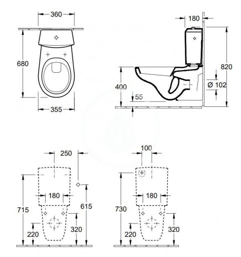 Villeroy & Boch WC nádržka kombi, zadný/bočný prívod, CeramicPlus, alpská biela 7796G1R1