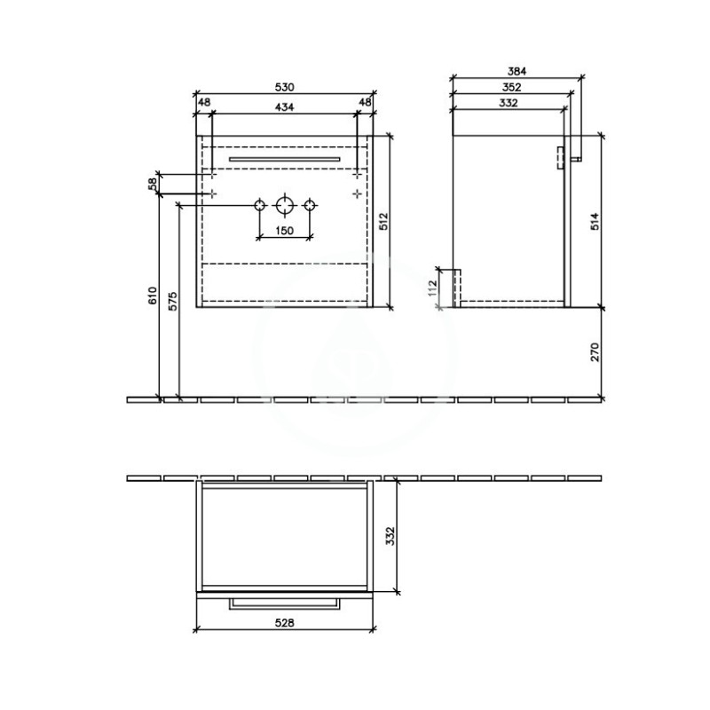 Villeroy & Boch Umývadlová skrinka, 530x514x352 mm, 1 dvierka, Elm Impresso A88801PN