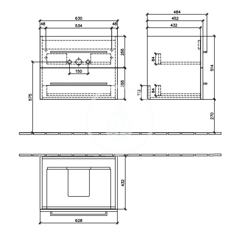 Villeroy & Boch Umývadlová skrinka, 630x514x452 mm, 2 zásuvky, Elm Impresso A89000PN