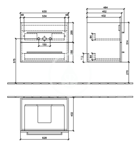 Villeroy & Boch Umývadlová skrinka, 630x514x452 mm, 2 zásuvky, Elm Impresso A89000PN