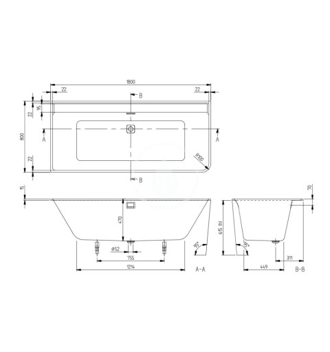 Villeroy & Boch Vaňa 1800x800 mm s panelom, odtokovou a prepadovou súpravou, biela UBA180COR9CL00VD01
