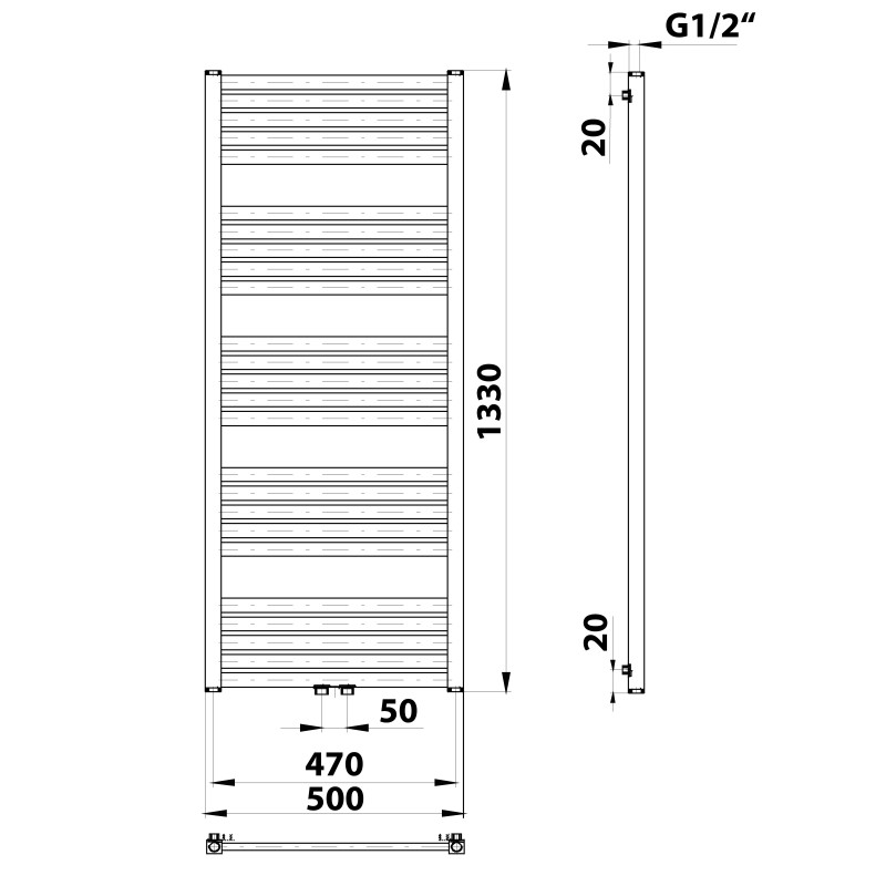 Bruckner GRUNT vykurovacie teleso 500x1330 mm, stredové pripojenie, biela
