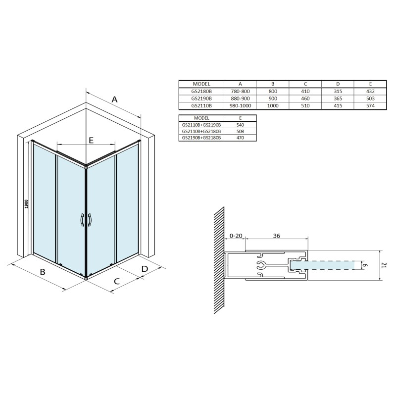 Gelco SIGMA SIMPLY BLACK sprchové dvere posuvné pre rohový vstup 900 mm, číre sklo