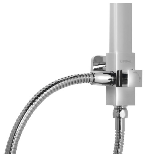 Sapho Sprchový stĺp k napojeniu na batériu, pevná a ručná sprcha, hranatý, chróm