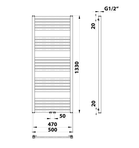 Bruckner GRUNT vykurovacie teleso 500x1330 mm, stredové pripojenie, čierny mat