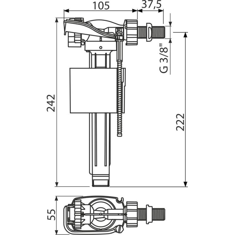 Alcaplast Napúšťací ventil bočný kovový závit pre keramické nádržky A160-3/8"
