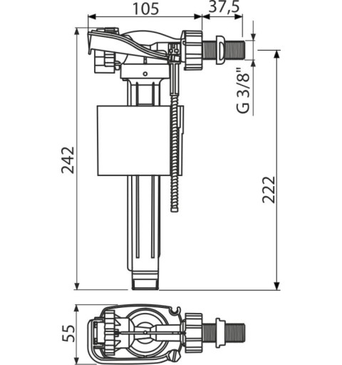 Alcaplast Napúšťací ventil bočný kovový závit pre keramické nádržky A160-3/8"