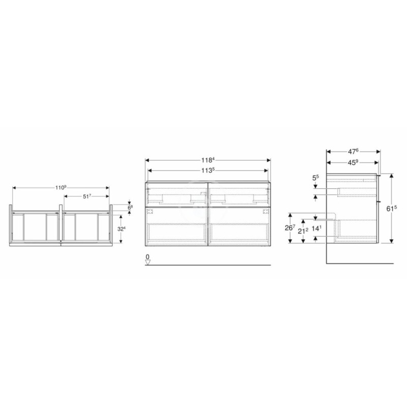 Geberit Umývadlová skrinka, 118x62x48 cm, 4 zásuvka, lesklá biela 502.309.01.1